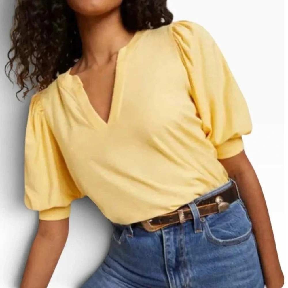 NEW Nation LTD Lou Peasant Puff Sleeve Tee Popcorn Yellow Womens XXL Pima Cotton